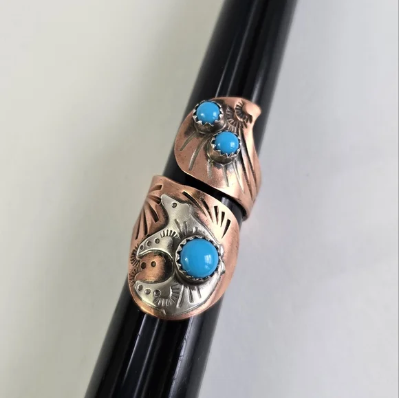 Native Spirit: Sterling Silver 925 Copper-Plated Sleeping Beauty Turquoise Ring